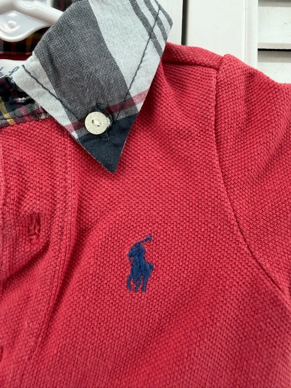 Ralph Lauren size 3M Red Polo with Plaid Trim romper